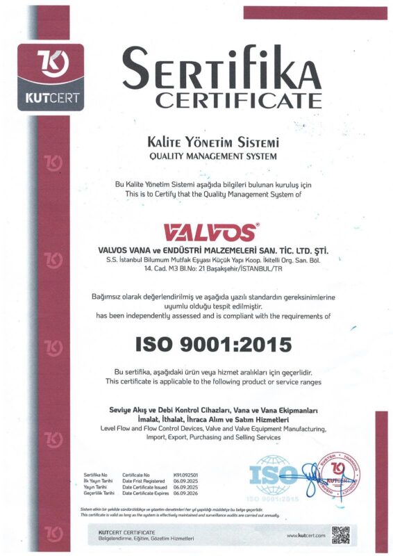 ISO 9001 - 2015 sertifikası